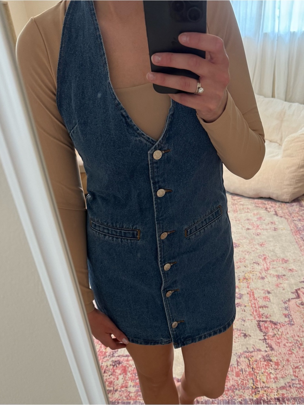 Edikted Dark Blue Denim Button-Front Mini Dress